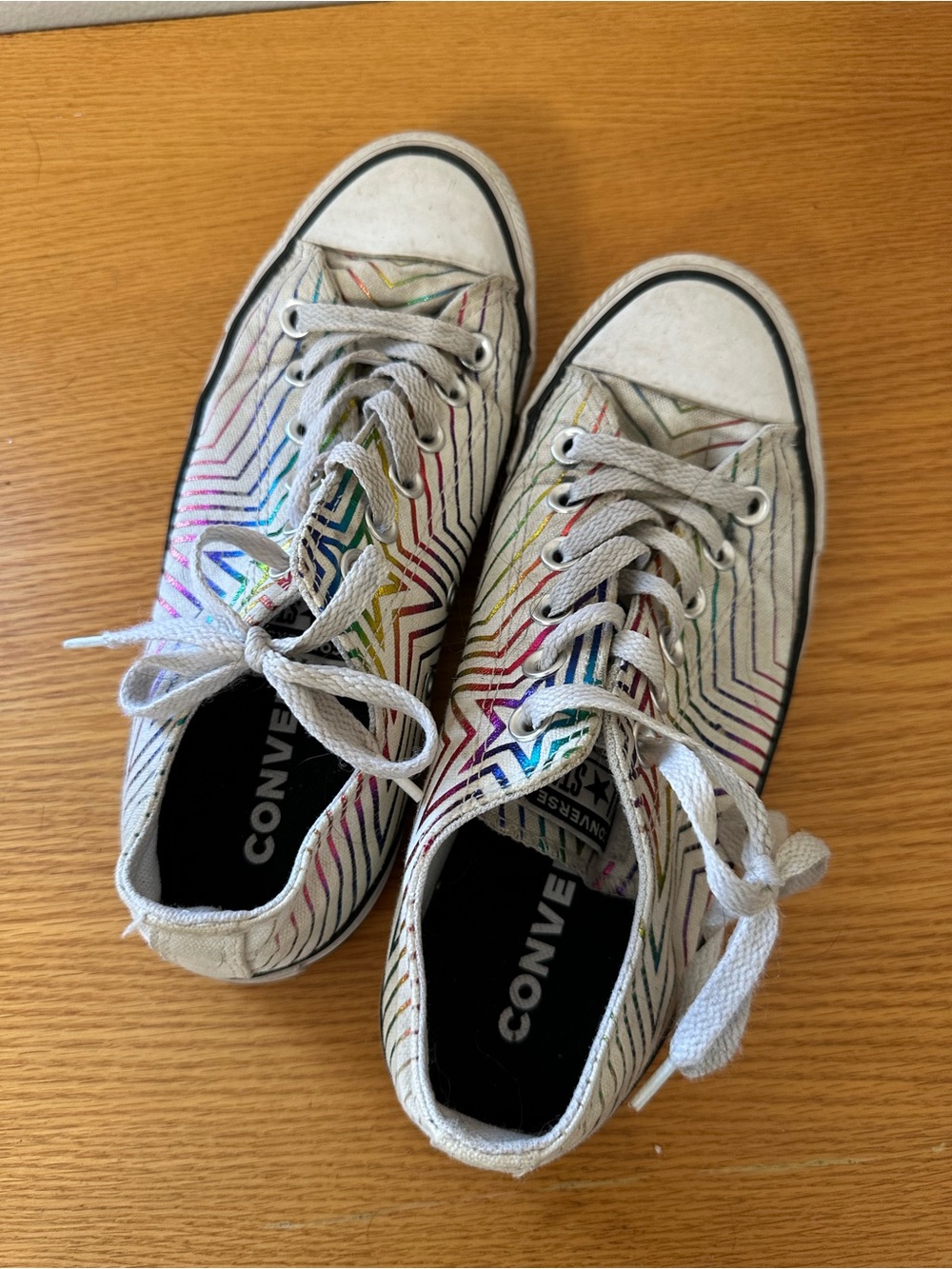 Converse Low-Top Canvas Sneakers with Rainbow Chevron Stripes - White 7